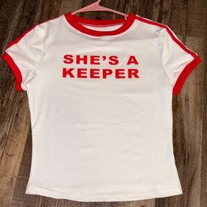 SHEIN White and Red women’s tee- She's A Keeper